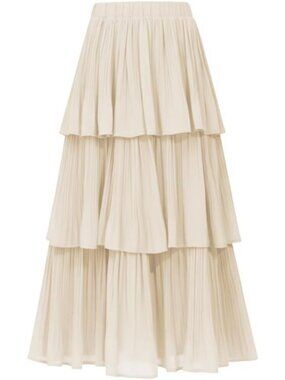 Boho Chiffon Tiered Ruffle Maxi Skirt - High Waist A-Line Flared Midi Skirt